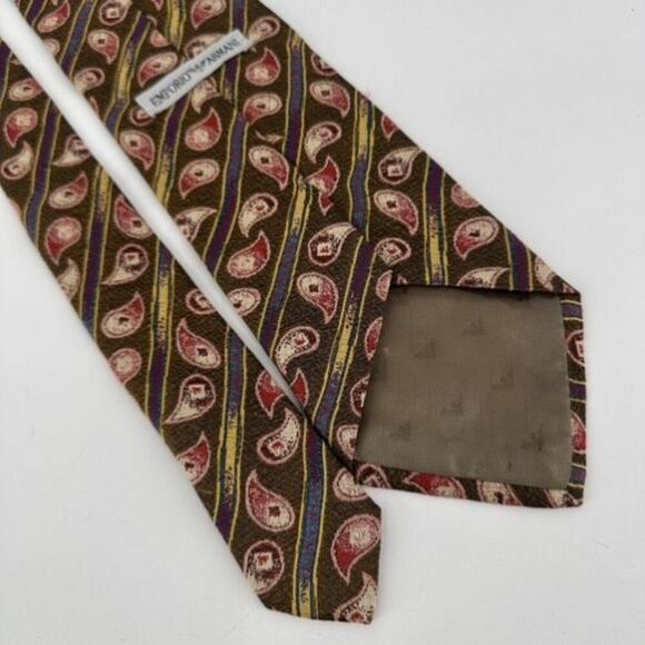 Emporio Armani Men's 100% Silk‎ Paisley Print Made In Italy Neck Tie Brown Red - Picture 11 of 12